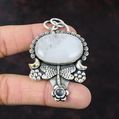 Regenbogen-Mondstein-Anhänger, 925er-Sterlingsilber, brandneuer Edelstein-Schmuck, handgefertigter Libellen-Anhänger, Geschenk für Frauen, Statement-Schmuck