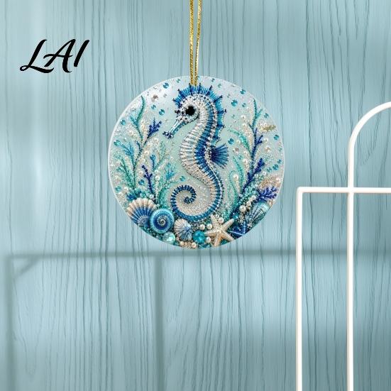 Artistic Home Decor Accessories Ocean Theme Pearl Art Hanging Ornament 2D Flat Acrylic Coastal Durable Sea Life Suncatcher Beaded Pattern