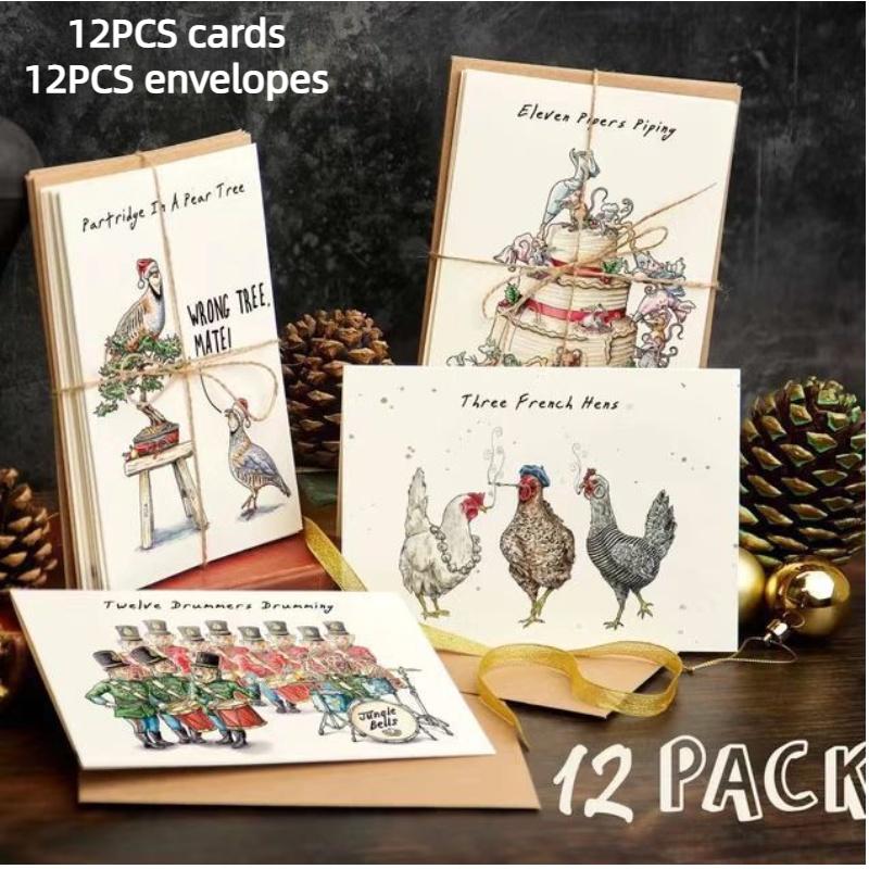 Christmas Card Set 12 Pieces Of Festive Cards And Envelopes With A Simple And Modern Design