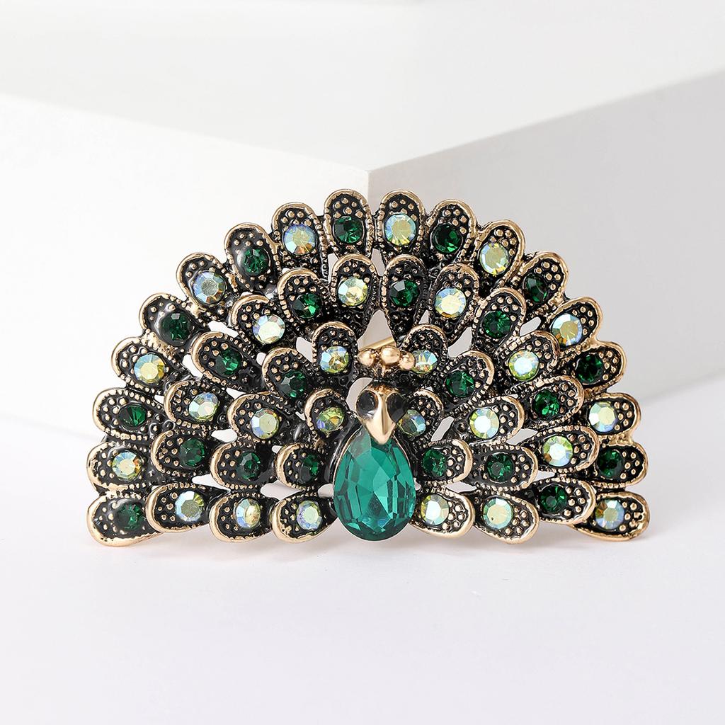 Fashion Retro Corsage Accessories, Full Diamond Peacock Screen Brooch, Creative Personality Flash Animal Pin