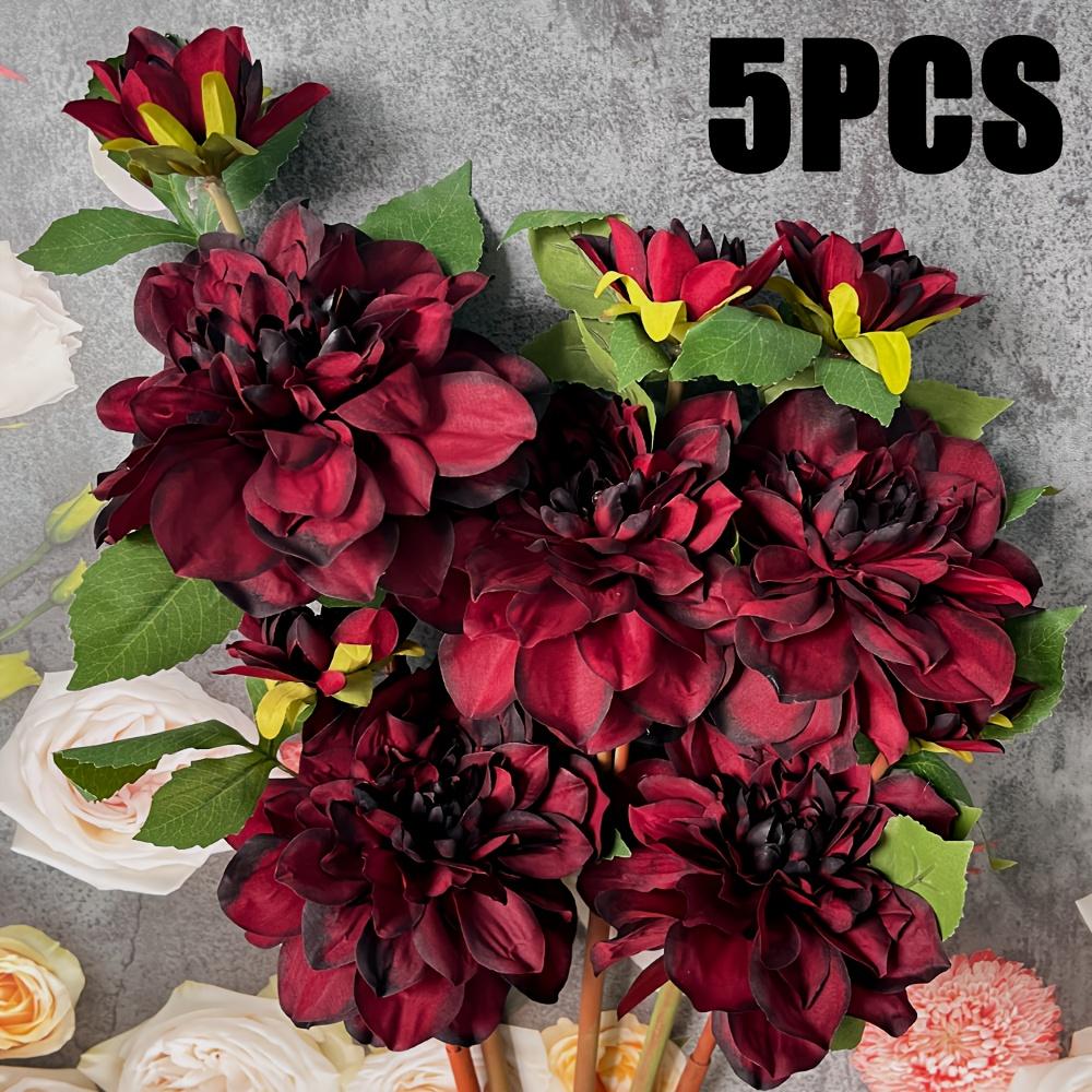 Dahlia for Indoor and Outdoor Use in Tall Vases, Artificial Flowers (merlot Red)