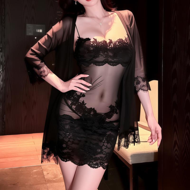 Meiyoujia Lace Embroidered See-Through Camisole Nightgown