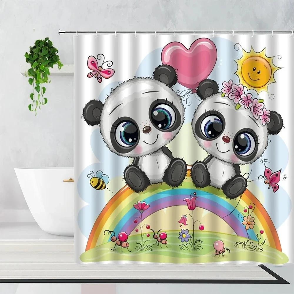 Kreskówka Urocze Zwierzę Zasłona Prysznicowa Kot Pies Anime Drukowana Dekoracja Łazienki 3D Wodoodporna Tkanina Kąpielowa Zasłony Domowe Dla Dzieci
