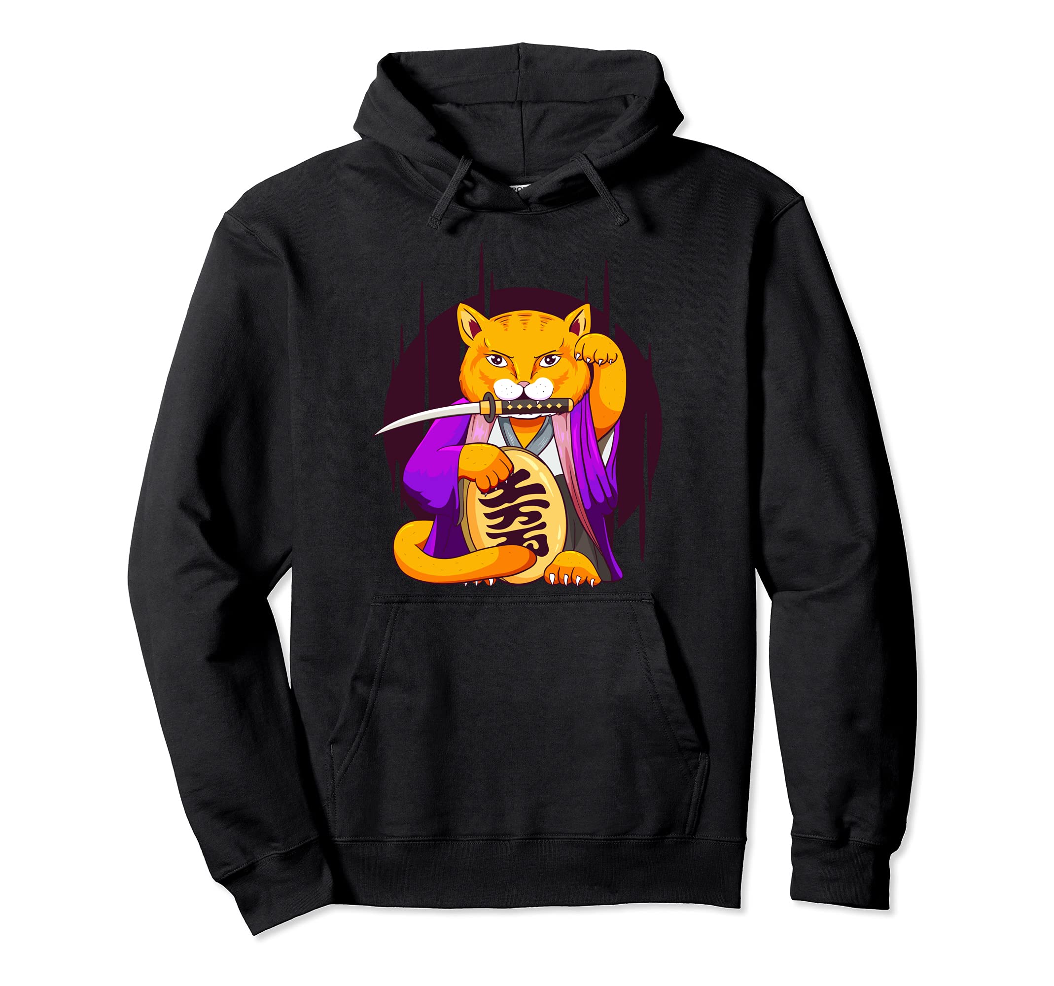 Japanese lucky hoodie samurai, cat, cat, bushido, aesthetics, otaku, чёрный