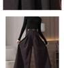 Petite High-Waist Wool Flannel Wide-Leg Pants with Flared Skirt Overlay - Autumn/Winter Fashion.