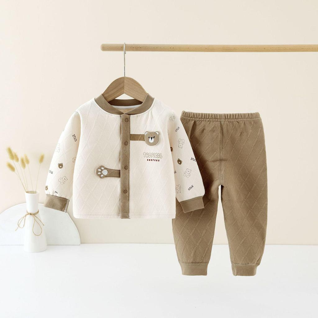 Children's Quilted Warm Underwear Set – Thick 2-Piece for Baby, Spring & Autumn.