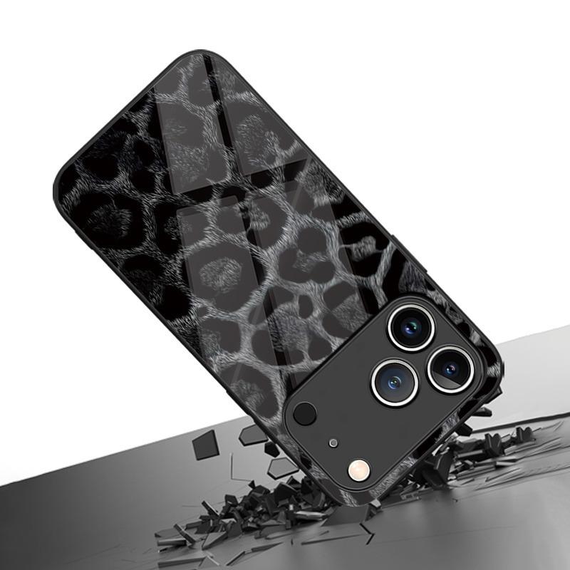 Schwarz Weiß Leopardendruck Plüsch Gehärtetes Glas Handyhülle Für iPhone 17 16 15 14 13 12 11 Pro Max 17 Air 7 8 Plus XR XS X Abdeckung