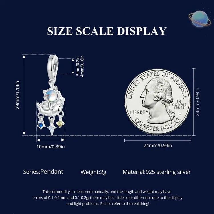 WOSTU 925 Sterling Silver Sparkling Dreamcatcher Shooting Star Pendant Moonstone Astronaut Charm Fit Original Bracelet For Women