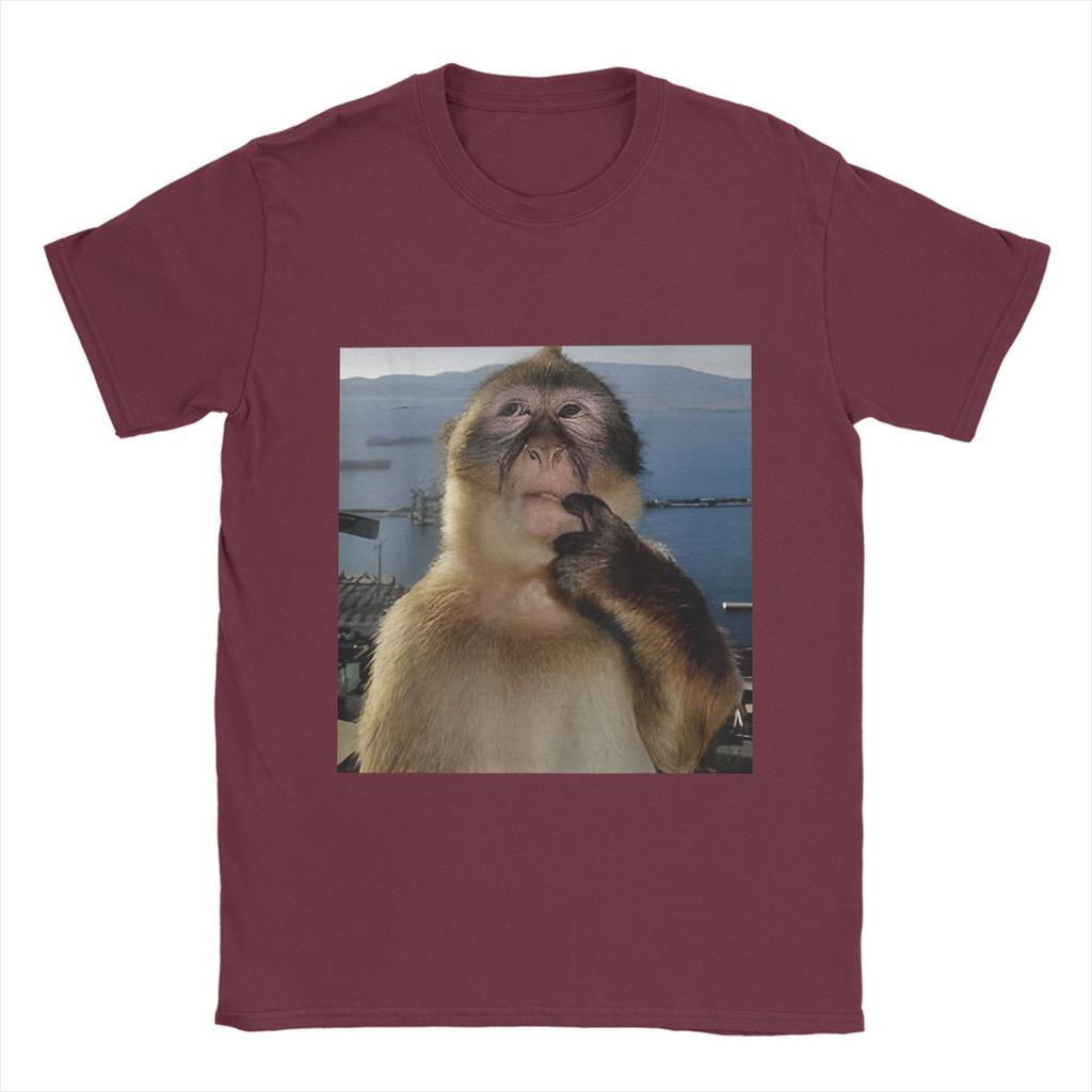 Thinking Monkey Meme T Shirt for Men 100% Cotton Vintage T-Shirts Crewneck  Tee Shirt Short Sleeve Clothes Gift Idea