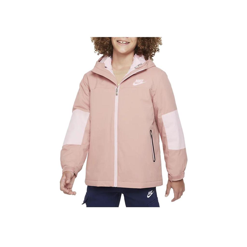 Nike Color Block Hooded Casual Jacket Kids Jackets Stardust-Red FV5999-618