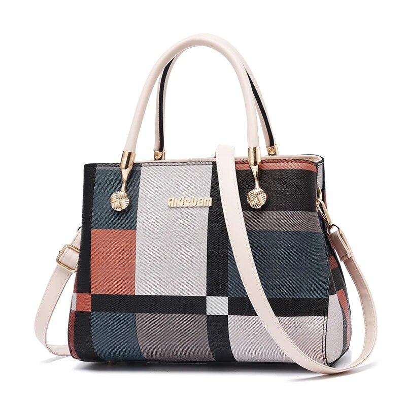 Classic Checkered Pattern Shoulder Bag  Elegant Textured Bag  Large Capacity  Block Color