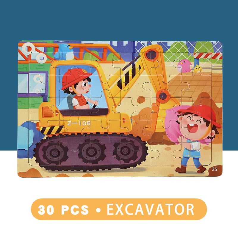 30 Piece Wooden 3D Puzzle Cartoon Animal & Vehicle Jigsaw Montessori Educational Toys for Kids Baby Years - Creative Gift