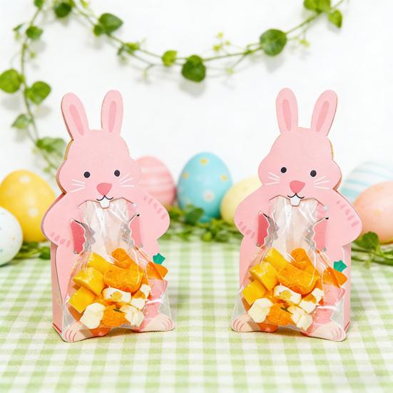 Easter Bunny Paper Card Candy Bag Cute Rabbit Chocolate Cookie Holder Packaging Bag for Easter Birthday Party Candy Dessert Wrapping Supplies