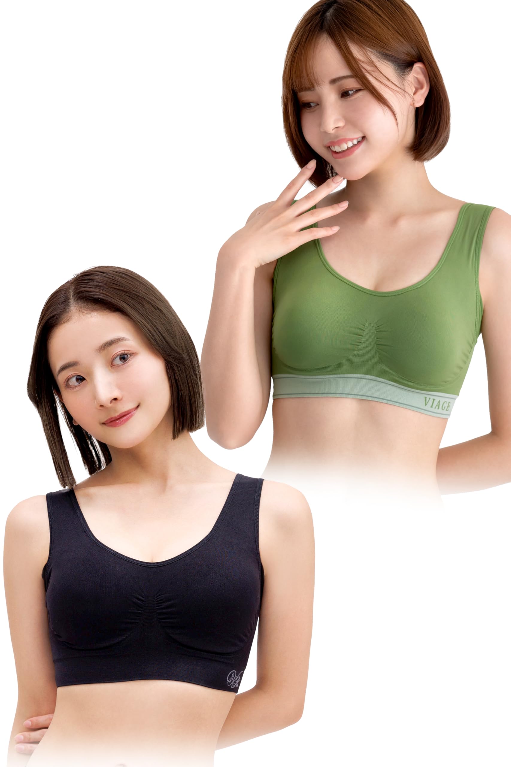 

VIAGE Beauty Up Ночной комплект Зеленый x 6 размеров Высокая боковая компрессия Спина Без сдавливания Бюстгальтер, 2 предмета (Черный/Моховой серый, L), Доступно, Дизайн, Беспроводной,