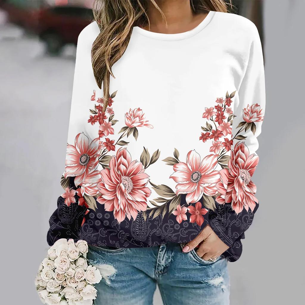 2025 Otoño e invierno nueva moda cuello redondo manga larga estampado elegante casual sudadera holgada