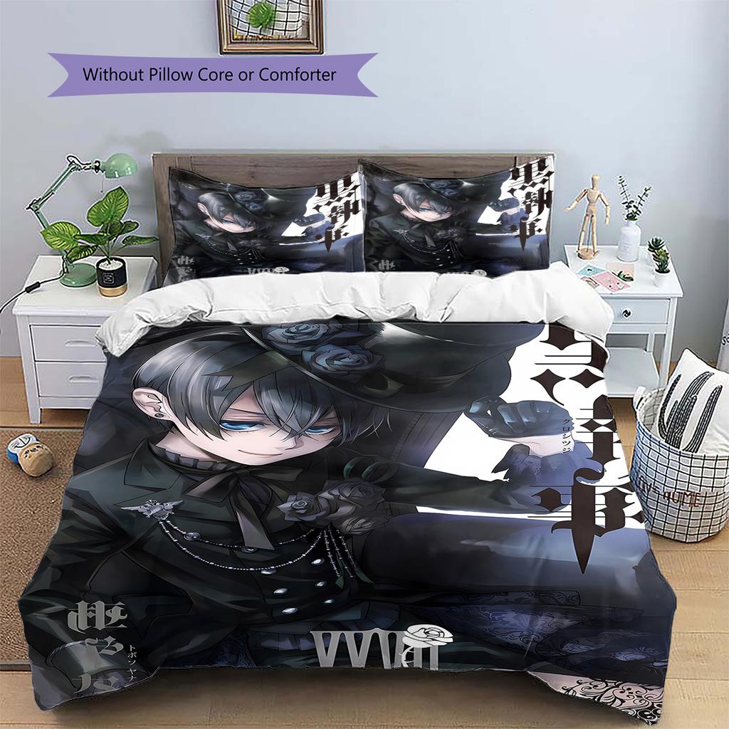 Black Butler Pattern Bedding,Quilt Set Quilt Cover Pillowcase Home Birthday Gift (1 * Duvet Cover + 2 * Pillowcase, Without Core)