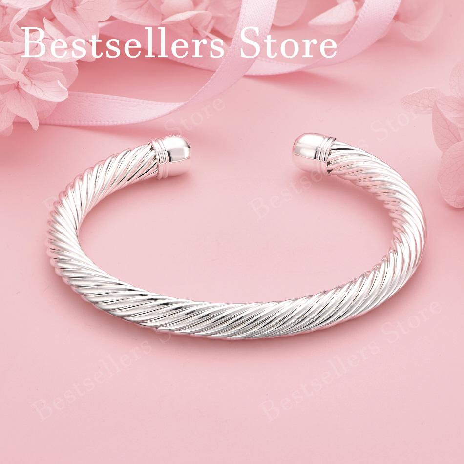 Charm 925 sterling silver twist rope Fried Dough Twists opening bracelet ladies fashion party wedding jewelry accessories серебряный