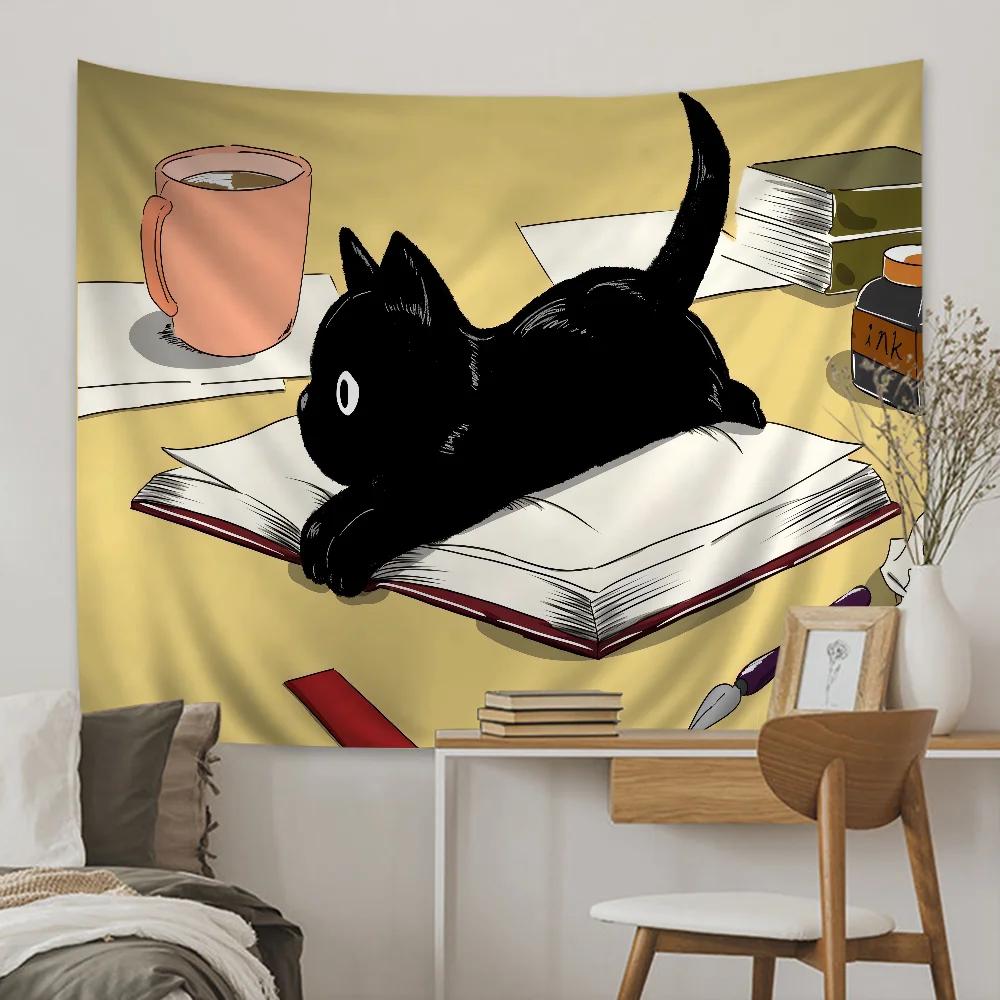 Black Cat Tapestry Anime Tapestry Hanging Tarot Hippie Wall Rugs Dorm Wall Hanging Sheets