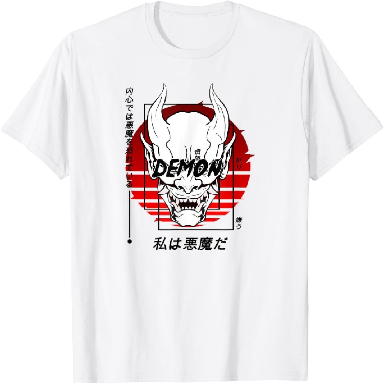 Oni Mask Japanese Demon Devil Harajuku Aesthetic T-Shirt XXXXXL белый