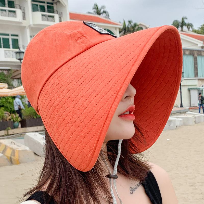 Women Summer Hat Big Brim Adjustable Anti-UV Protection Fisherman Hat Foldable Beach Sun Hats Empty Top Hat Ponytail Hat Travel