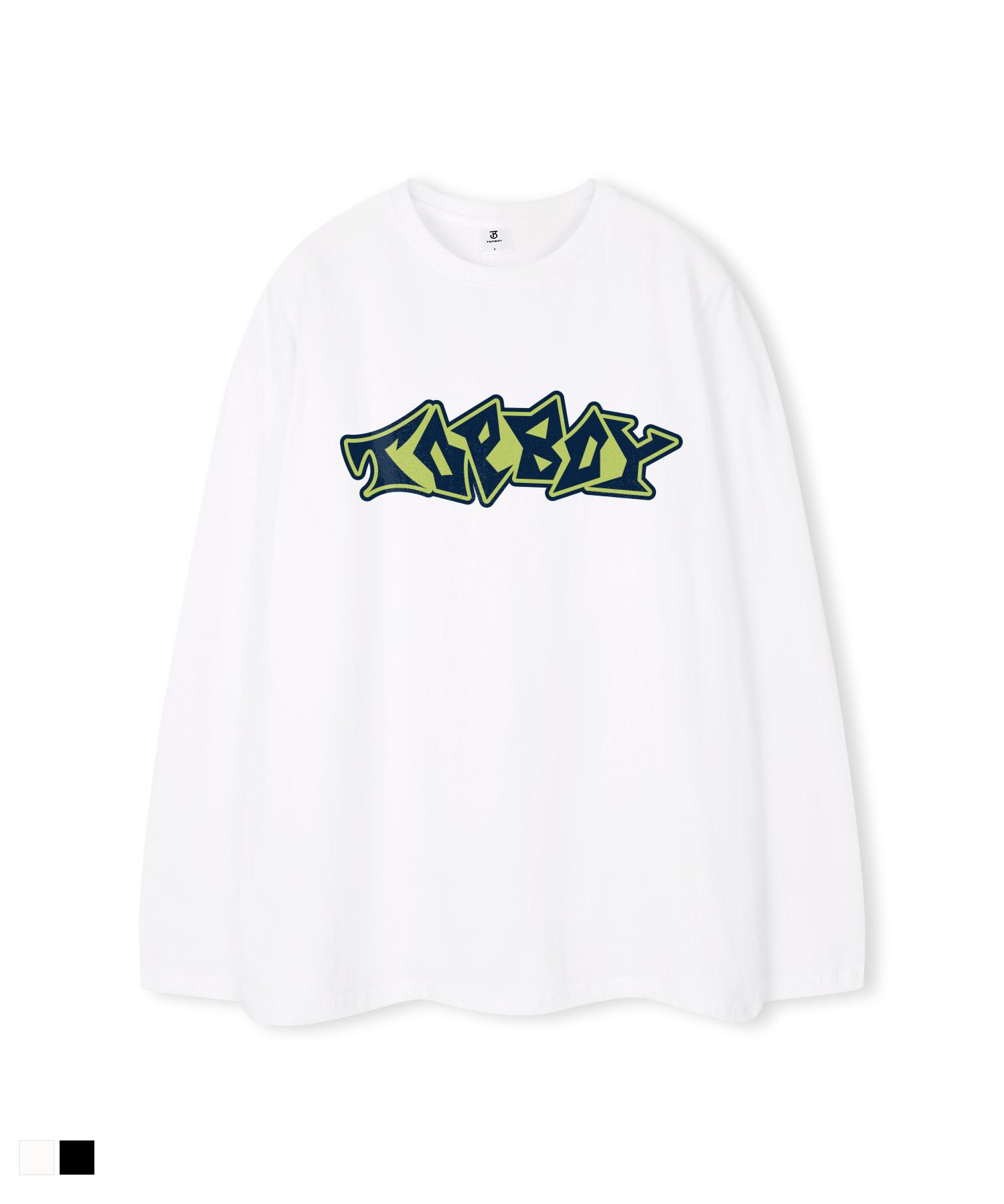 Оверсайз Лонгслив с Граффити-Принтом Top Boy White/M