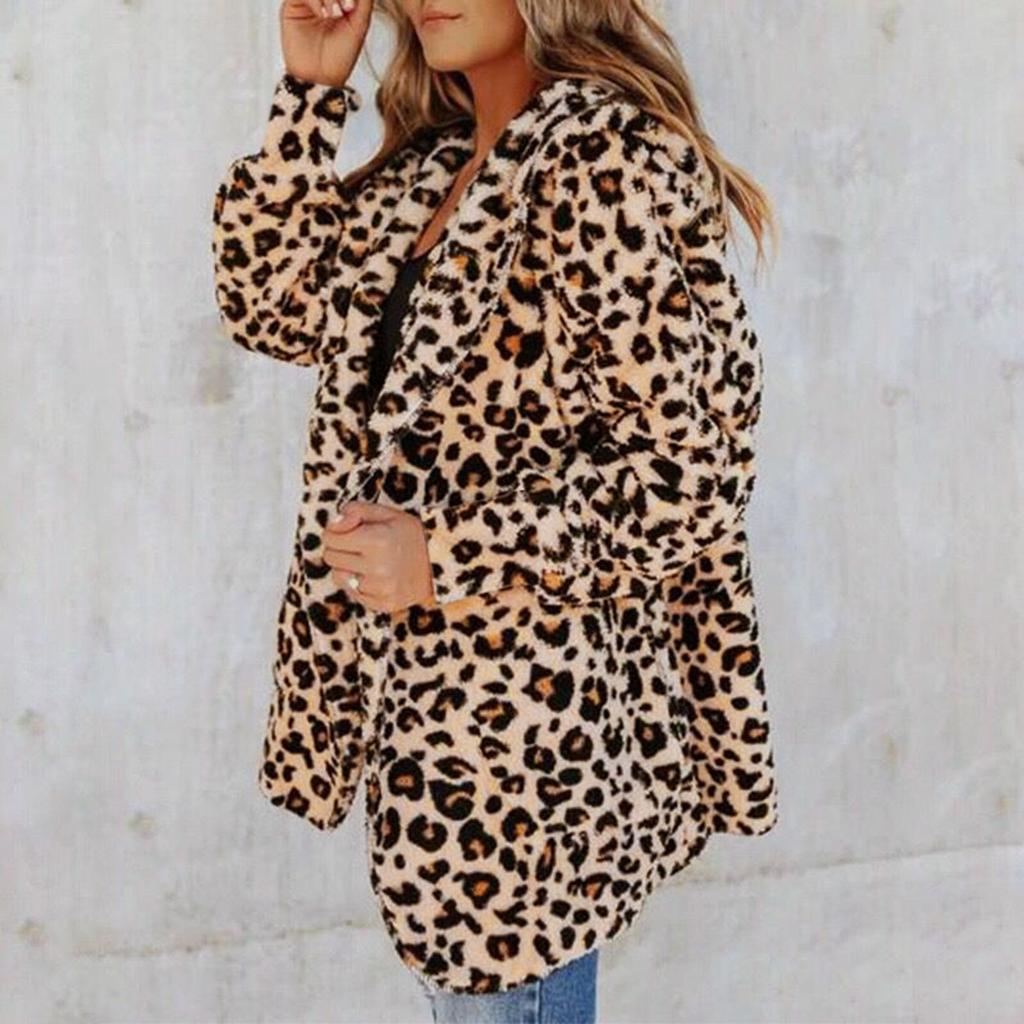 Fashion Women's Leopard Faux-Fur Fuzzy Warm Winter Oversized Outwear Long Coat