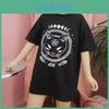 Damen Mädchen Lustiges Kurzarm Mond Katze Print Punk Gothic Lässiges Oberteil Bluse