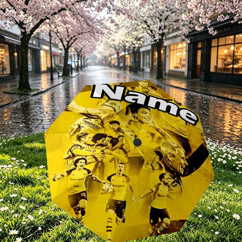 Custom Name Personalized Borussia Dortmund Print Umbrella, Auto Open Close, 8‑Rib Sturdy Frame, Commute Camping Hiking Use, Birthday Gift