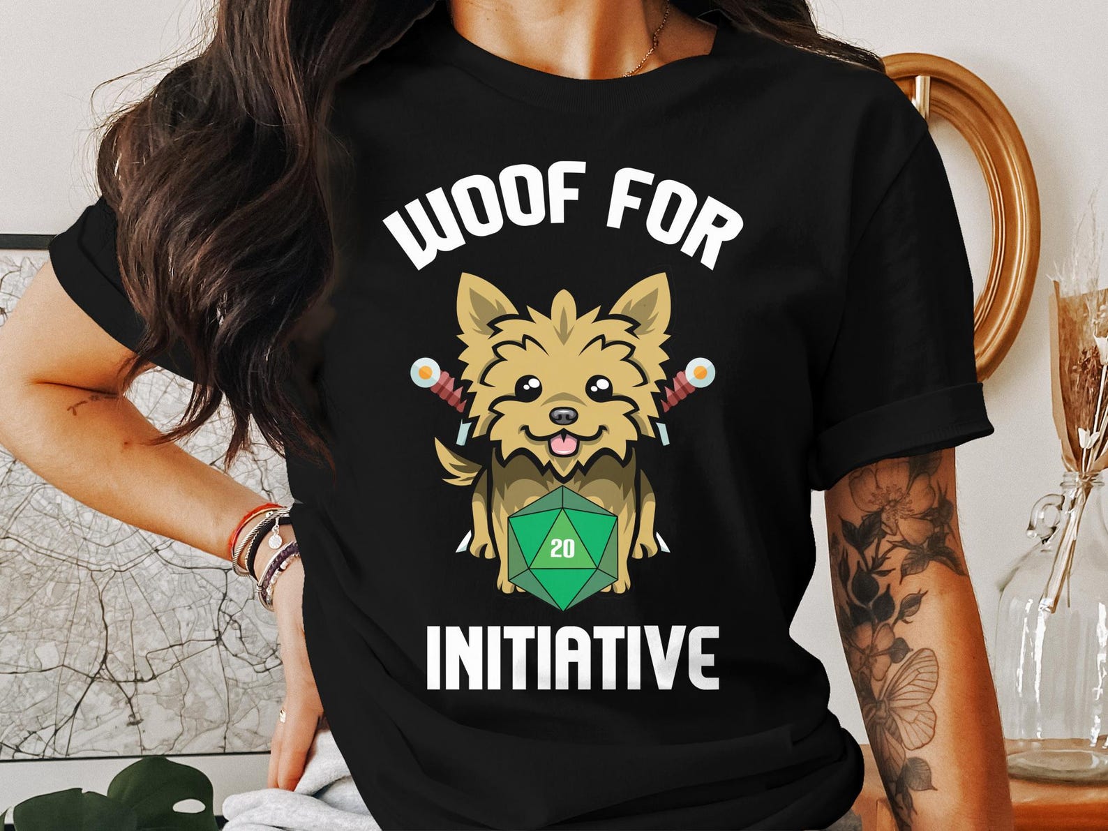 Cute RPG Yorkie Dog T-shirt, Dungeons Tabletop Gaming Shirt, RPG Gamer T-shirt, Roleplaying D20 Dice Shirt, Gift for Gamers 4XL