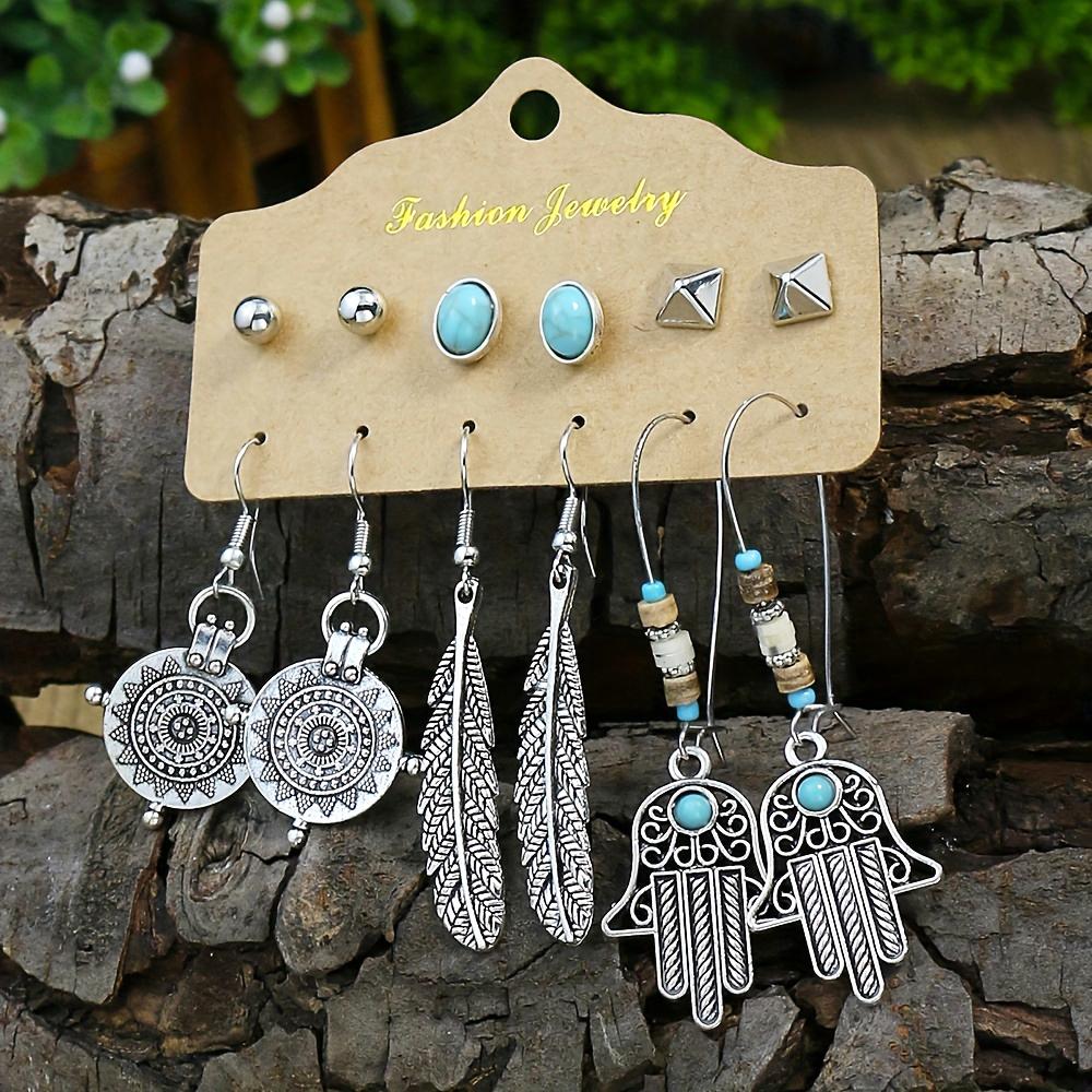 24pairs Antique Sliver Stud Earrings Set Dangle Earrings for Women Geometric Creative Ornaments Animals Party Decors Gifts