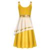 Kids Girls Ancient Greek Costume Color Blocked Layered Robe Sleeveless Side Invisible Zipper Metallic Trim Dress for Halloween Role Play Party