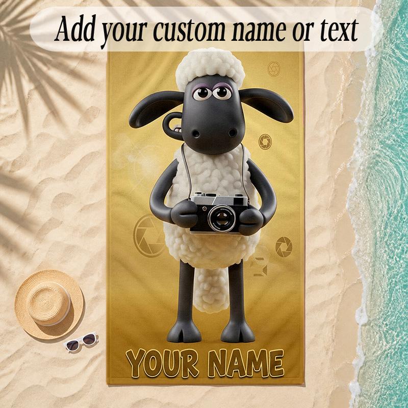 Beach TowelShaun the Sheep Custom Name Text Personalized Soft Towel for Beach Pool Indoor Home Decor Gift