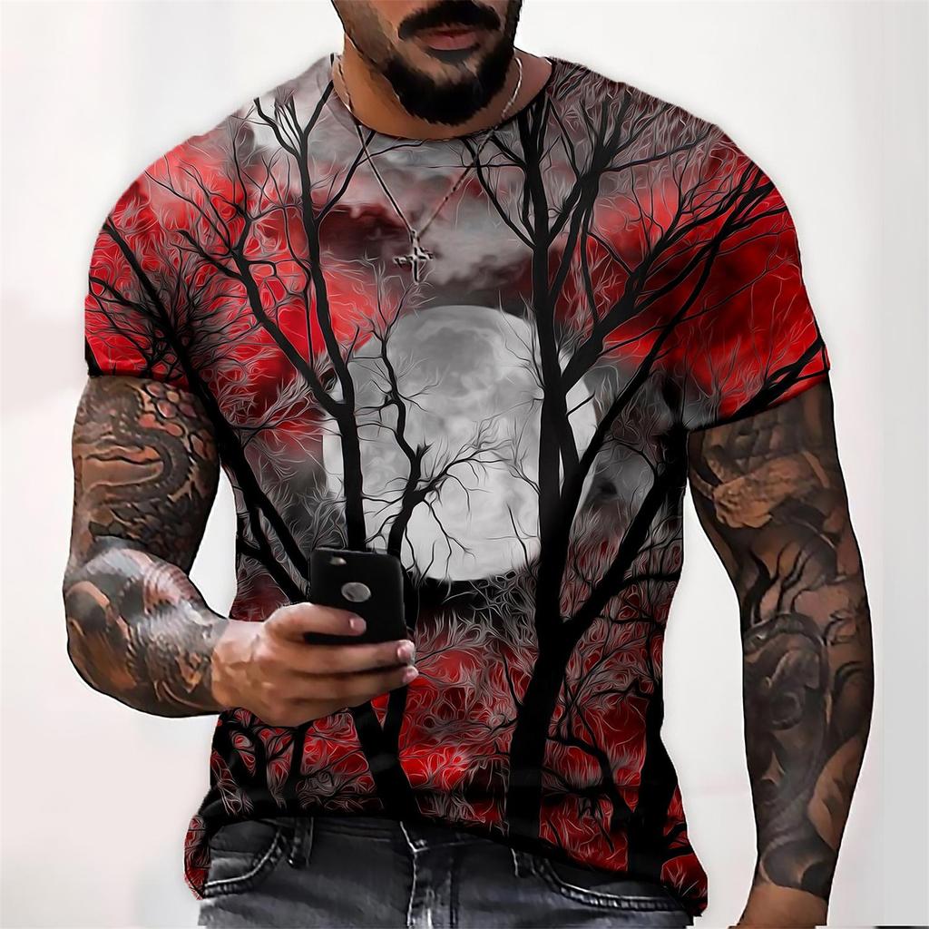 Men's Casual Printed Short Sleeve T Shirt Lightweight Breathable Crew Neck Tee Halloween Theme Graphic Design