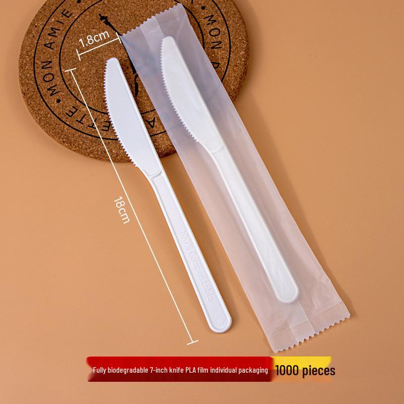 Disposable Biodegradable PLA Cutlery Set: Knife, Fork, Spoon with Long Handle and Thick Design