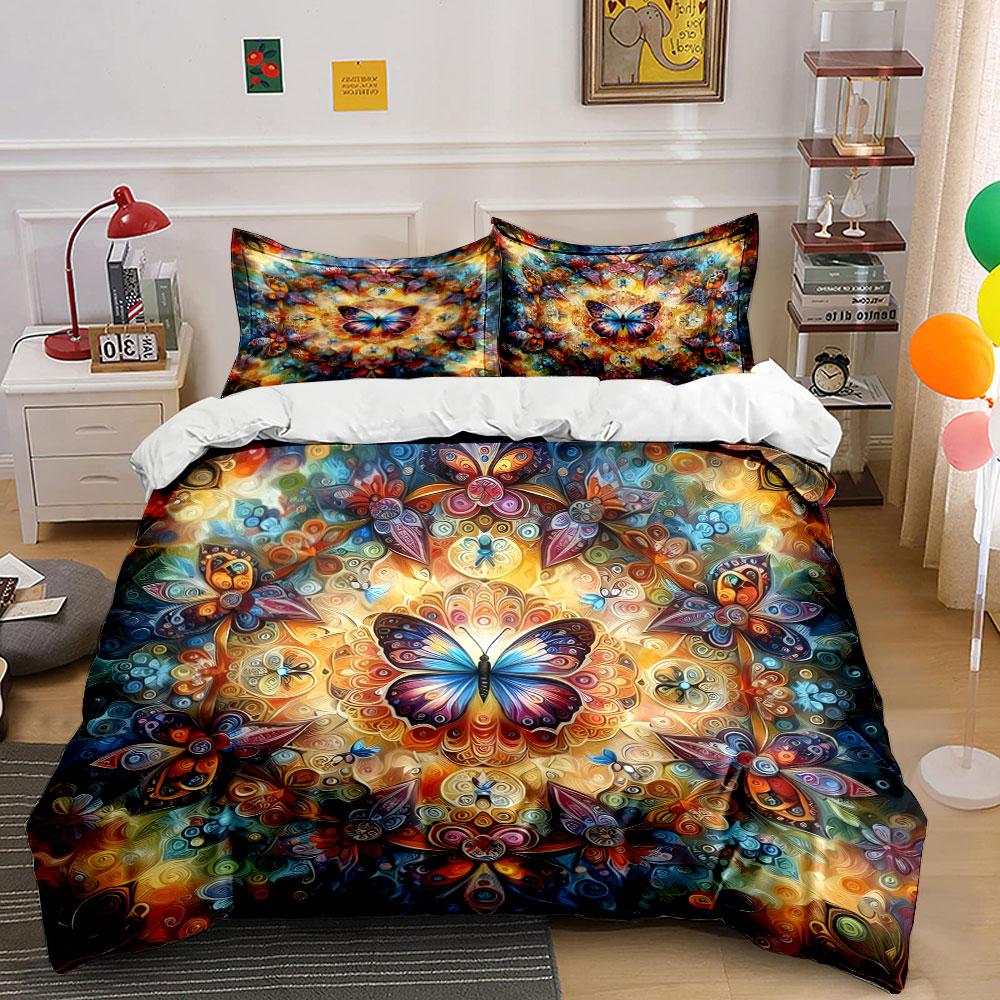 Colorful Butterfly Art Set Decoration Exquisite Three-Piece Bedding Set Gift For Kids And Adults