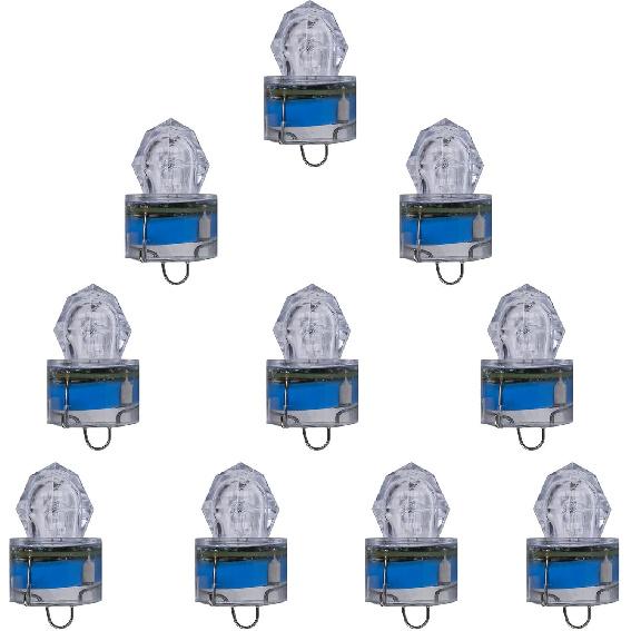 LED Fishing Light (10-Pack) Underwater Deep Drop Lights Waterproof Diamond Tubular Underwater Fishing Lure Blue Light Attractants for Tuna Swordfish
