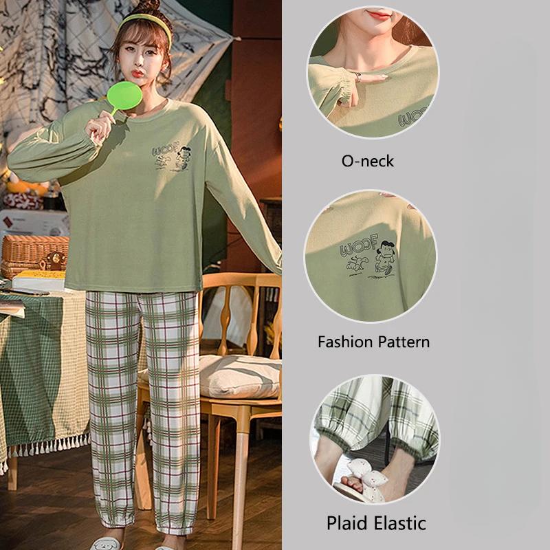 2 STÜCKE/Set Damen Pyjamas Lila Kariert Kann Draußen Getragen Werden Homewear Mädchen Baumwolle Langärmlig Nachtwäsche Lässig Atmungsaktiv