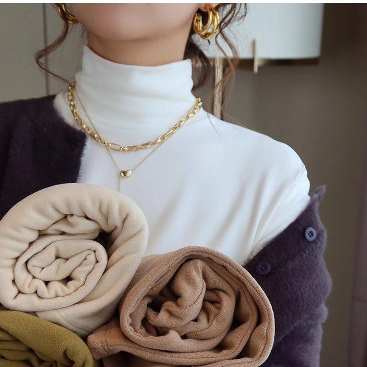 Women s High-Neck Base Layer Top - Autumn/Winter, Plush Velvet, Thickened, Soft & Fluffy, Double-Sided German Velvet, Luxe Warmth M белый
