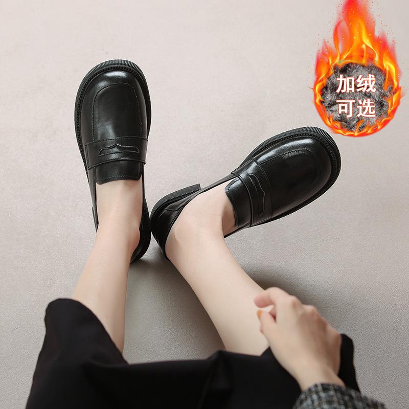 

Leather flat for Huizhou women s shoes spring new loafers grape mother same black retro small leather shoes 43