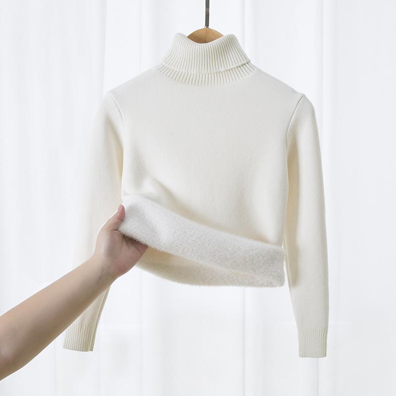 Kids Girls Thick Fleece Lined High Neck Knit Sweater Warm Pullover Base Layer