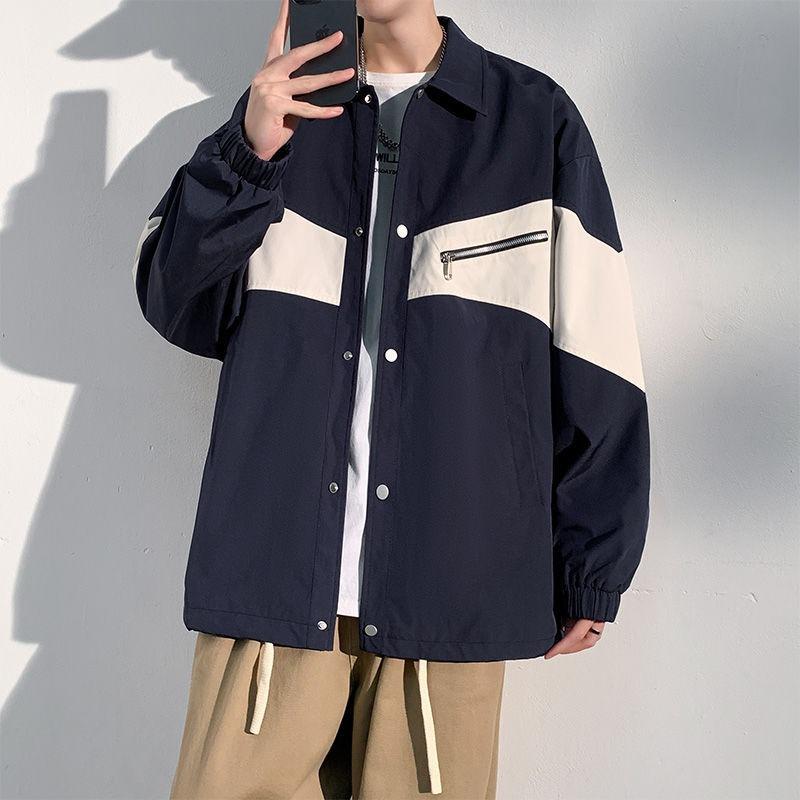 Splicing Jacket Jacket Men's Spring and Autumn New Retro Trendy Brand Loose Casual Large Size Clothes