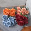 Fiore di Seta Artificiale Arancione, Bouquet di Rose Finte, Oggetti di Scena per Fotografia di Matrimonio, Soggiorno di Casa, Decorazioni Angolo Giardino Rose