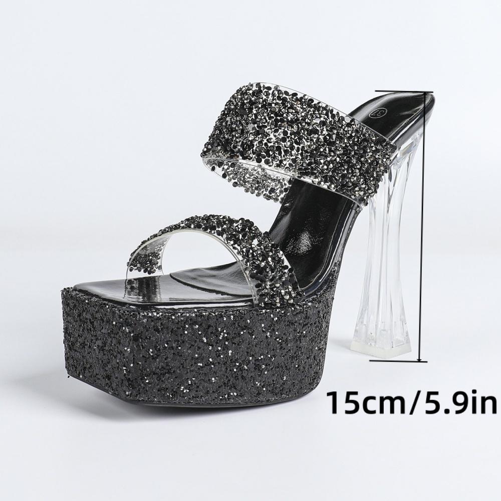 2025 Europe and America 15cm high-heeled sandals luxury crystal sequins sexy hollow cool slippers high heels LFD-3640-A2