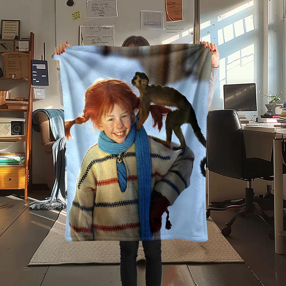 1pz Coperta in Flanella con Stampa Pippi Calzelunghe, Alta Qualità per Tutte le Stagioni, Decorazione per la Casa, Calore e Comfort, Perfetta per Regali di Natale