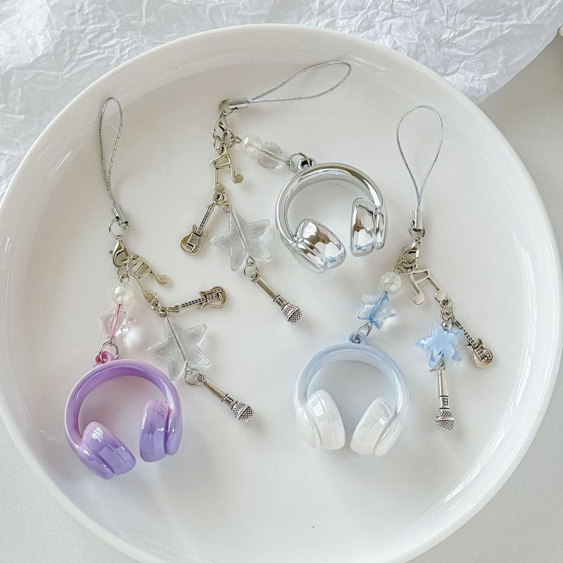 Portachiavi Forma Auricolare Musicale Stile Ins Catena per Cellulare Ciondolo Portachiavi Gioiello Per Ragazza Donna Decorazione Borsa Regalo