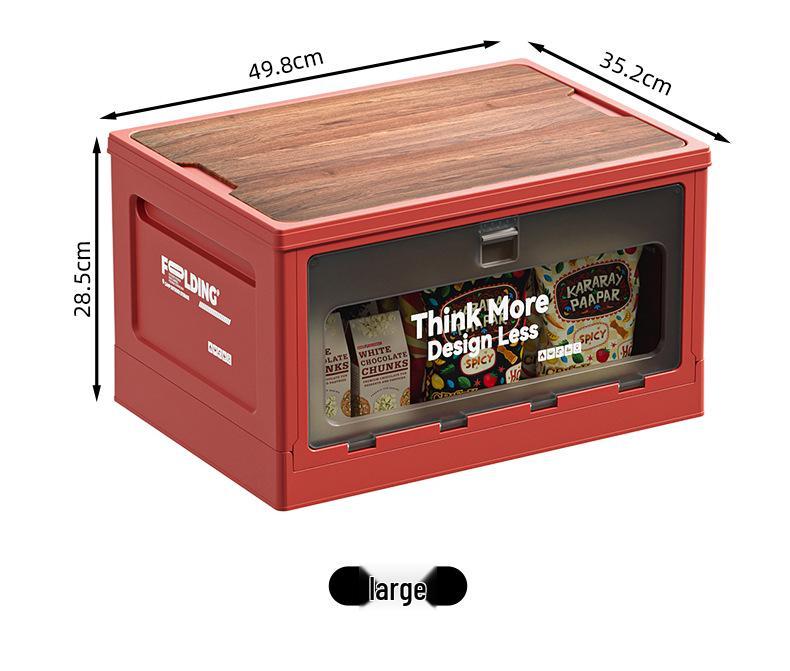XL Folding Outdoor Storage Box with Wood Lid & Side Opening for Camping & Car Trunk Organization