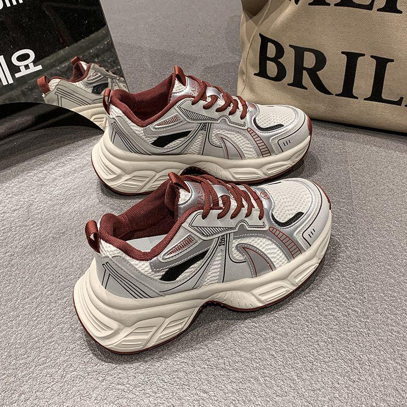 Net Shoes Are Light and Heightened Casual Sports Shoes for Women's New Spring and Autumn Silver Platform Dad Shoes for Women
