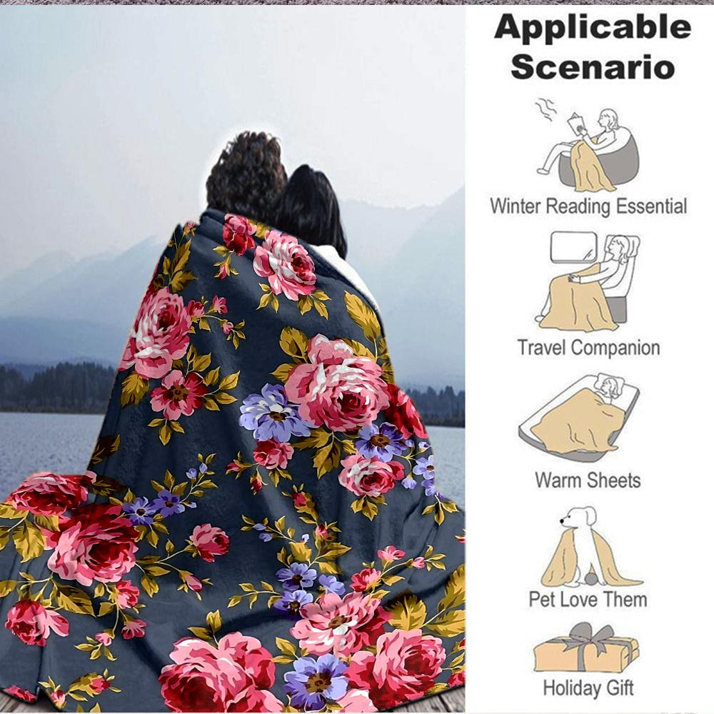 1pc Floral Pattern Blanket Warm, Cozy, And Soft, Suitable for Sofas, Beds, Cars, And Office Use.Perfect for Camping And Travel, Making It a Great Gift