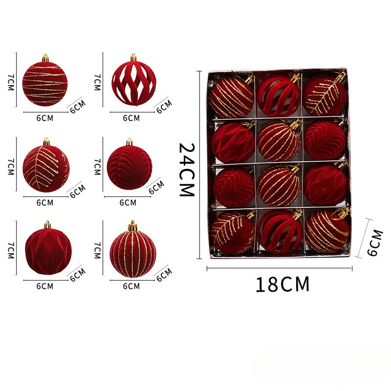 6/12pcs 6cm Wine Red Christmas Ball Ornaments Christmas Tree Party Decoration New Year Christmas Spheres Pendant Velvet Balls