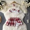 Cute Hollow Bra Plaid Miniskirt Roleplay Student Uniform Temptation Women Cosplay Schoolgirl Costumes Couples Sexy Home Clothing